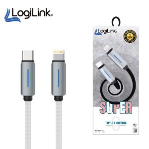 LogiLink Type-C to Lightning Nylon Fast Charging Data Cable with Light – 1M (Blue, Grey, White, Black)