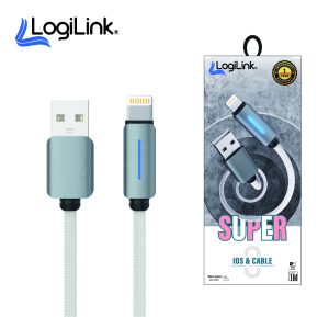 LogiLink USB to Lightning Nylon Fast Charging Data Cable – 1M (Black, White, Blue)
