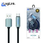 LogiLink USB to Type-C Nylon Fast Charging Data Cable with Light – 1M (Black, Blue, Grey)
