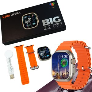 V200 New Fashion Ultra 2.2 Large Screen Ip68 Waterproof Sport Smart Watch With Wearfit Pro App Gold