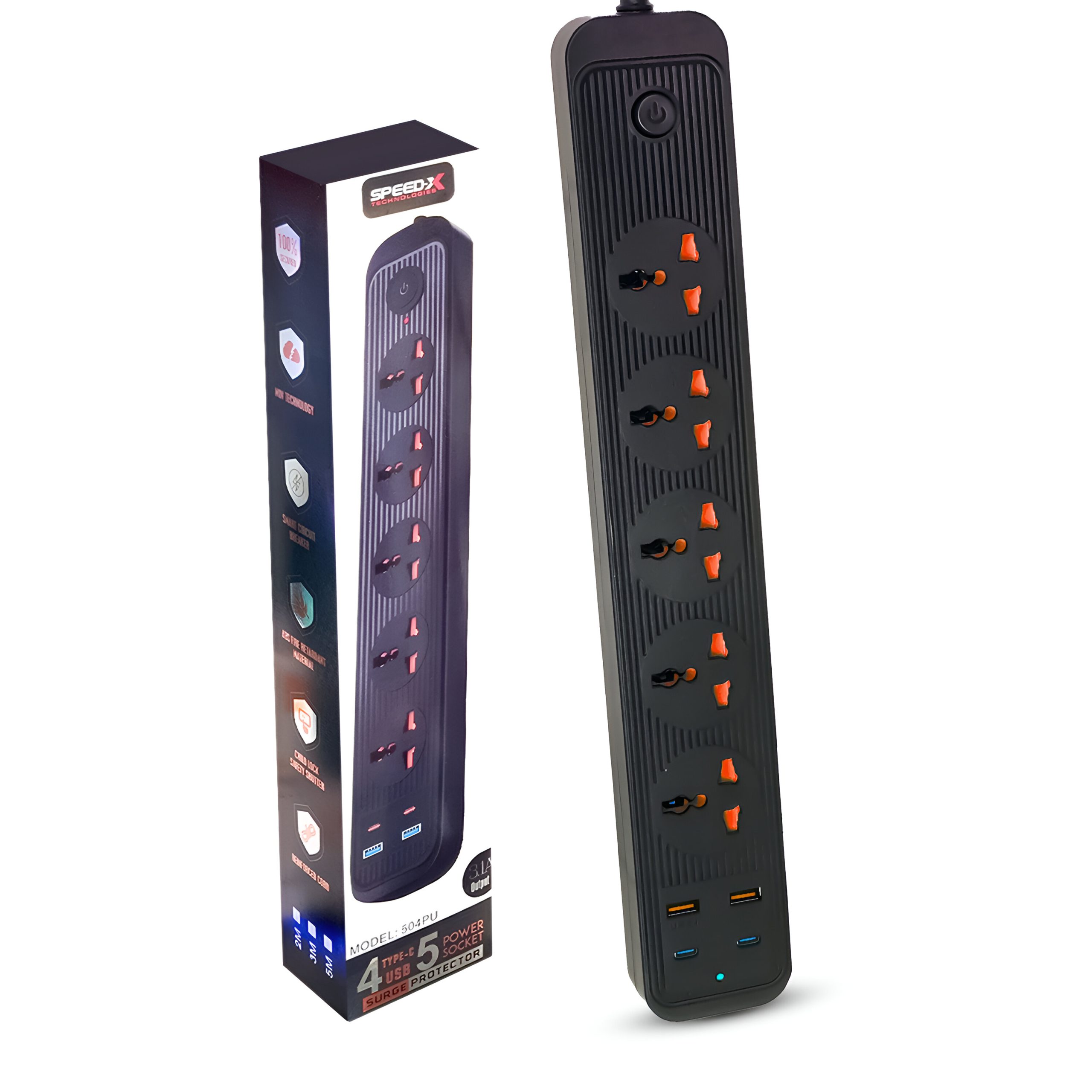 Portable Power Strip 5socket+2usb Port+2 Type C Usb 504pu Speed-x Premium Cabel Length 2m