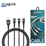 3in1 USB to Micro/Type-C/iPhone Nylon Data Cable – 6A Fast Charging, 1M Black
