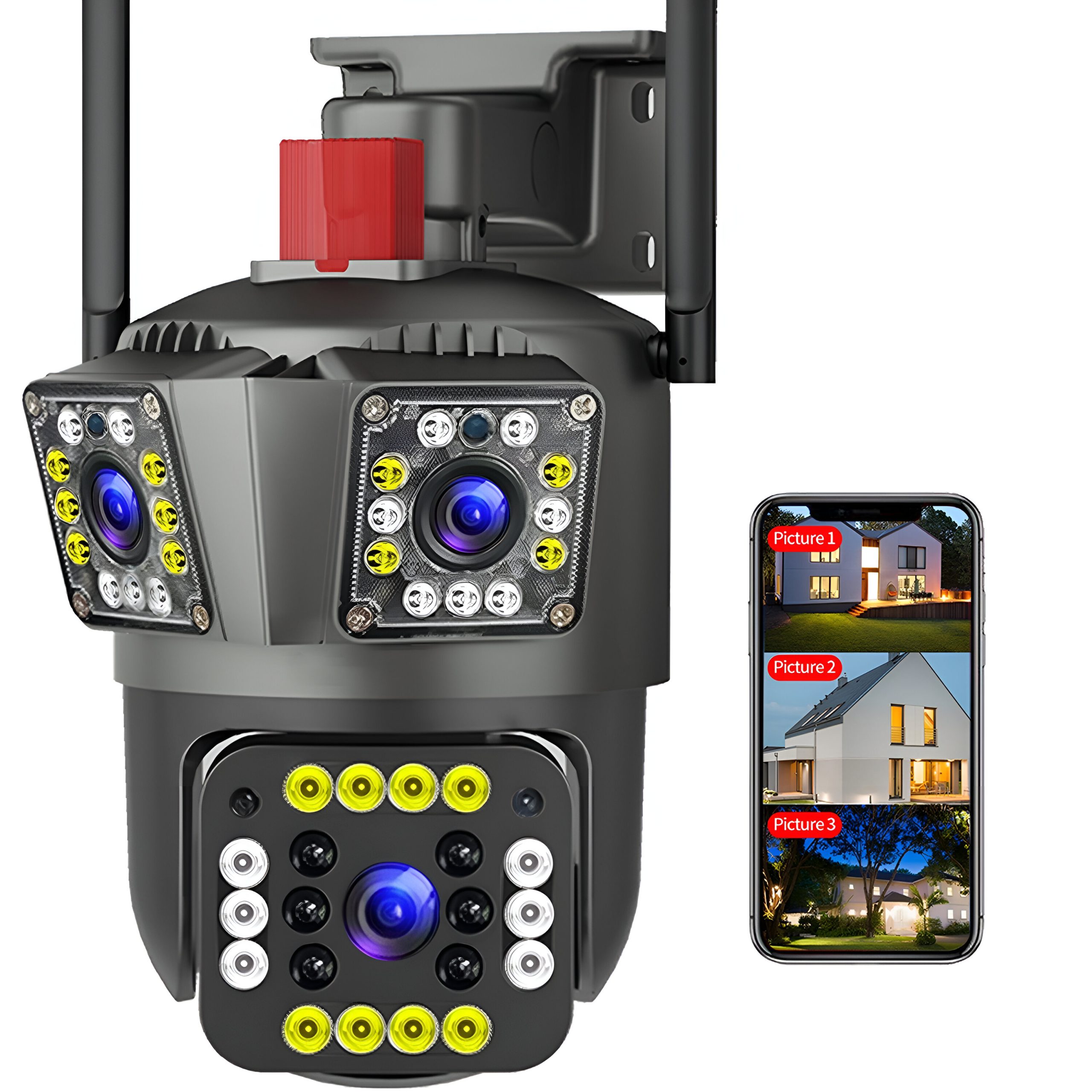 Speed-x Ptz 3 Camera Lens Wifi Outdoor 6mp(spz-803)  Color Night Vision With V380 Pro App