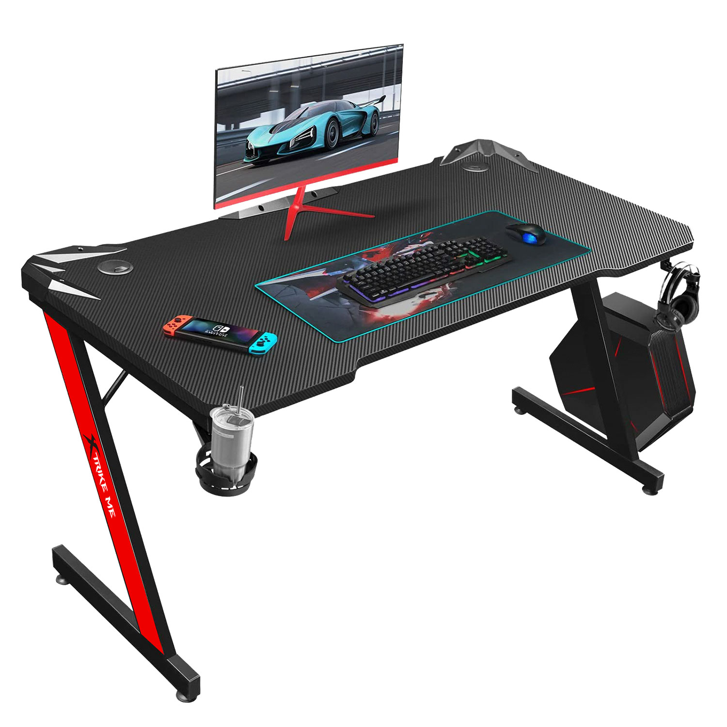 Xtrike Me Dk-02 Ergonomic Computer Desk With Headphone Hook And Cup Holder Z-shaped Legs Black